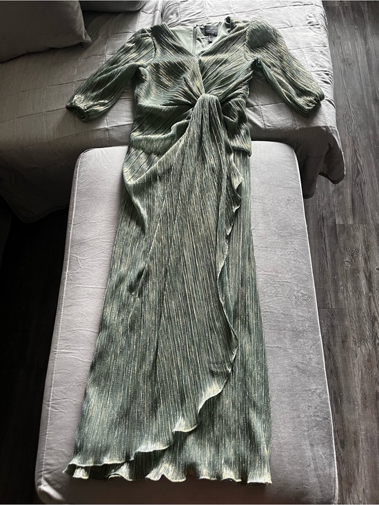 Adrianna Papell Dresses & Skirts - Adrianna Papell Olive Green Metallic Wrap Maxi Dress with Tie
